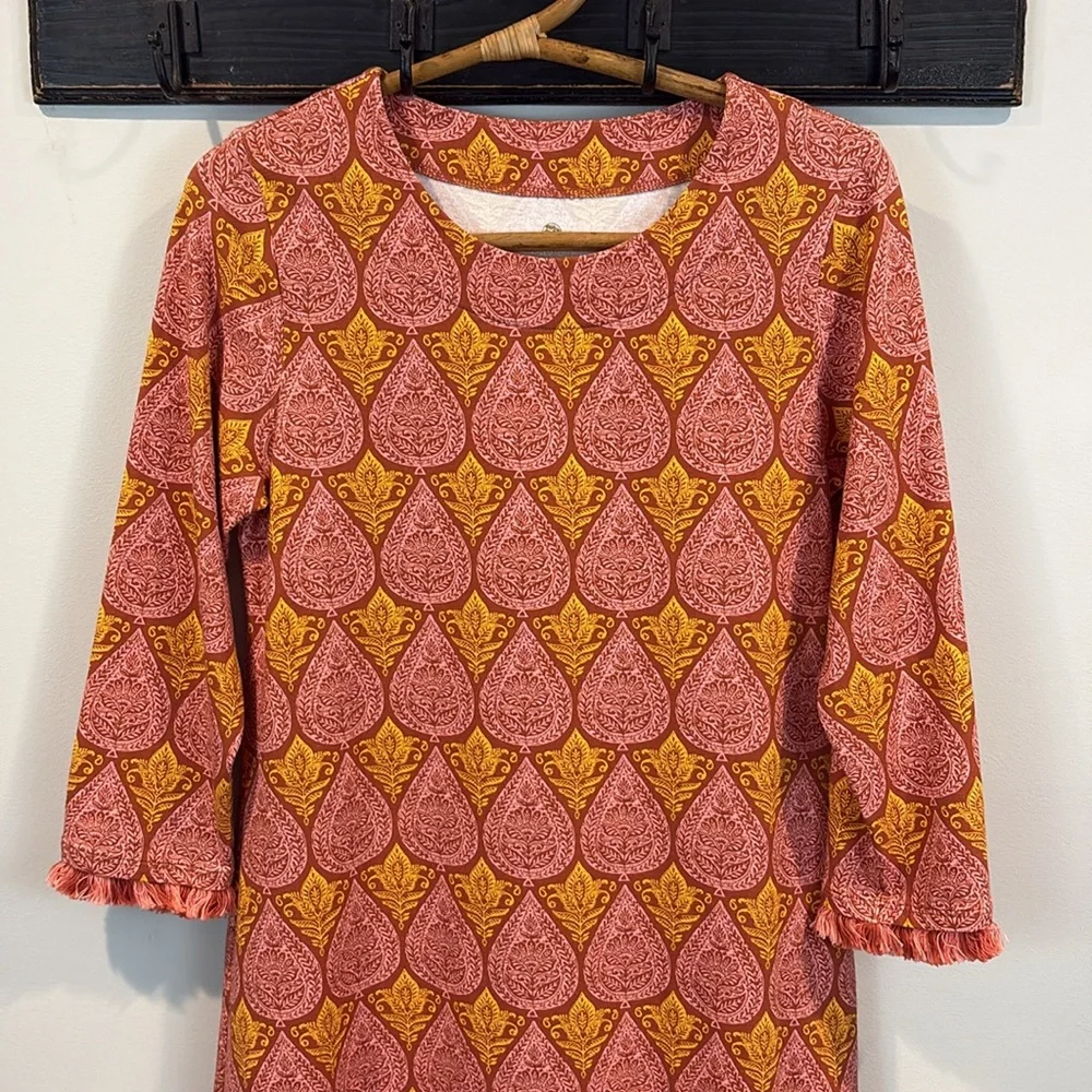 Spartina 449 Island Fringe Pink House 3/4 Sleeves Dress Size Small - Picture 3 of 7